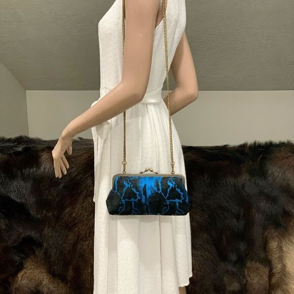 Handmade Real Hair-on Calf hide  Embossed Kisslock Clutch/Wristlet/Crossbody - Picture 11 of 16